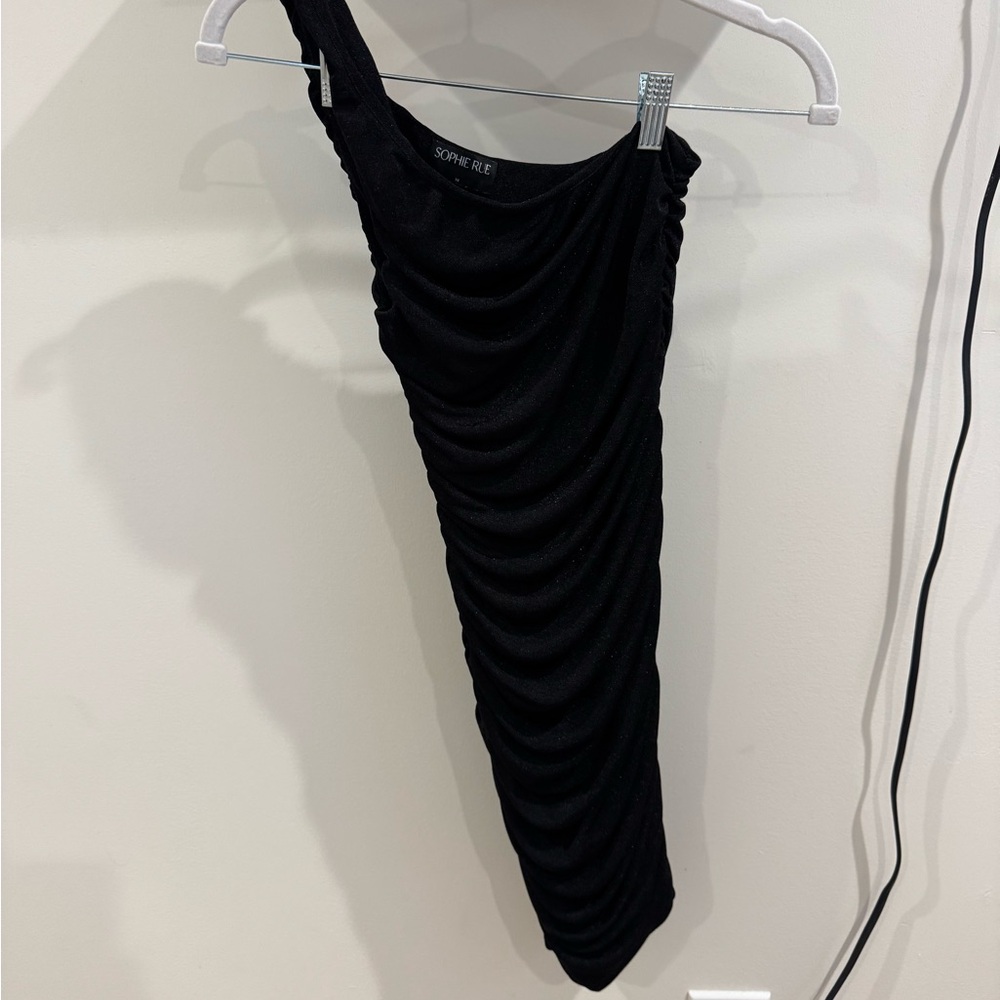 Sophie Rue Black One-Shoulder Ruched Bodycon Dress